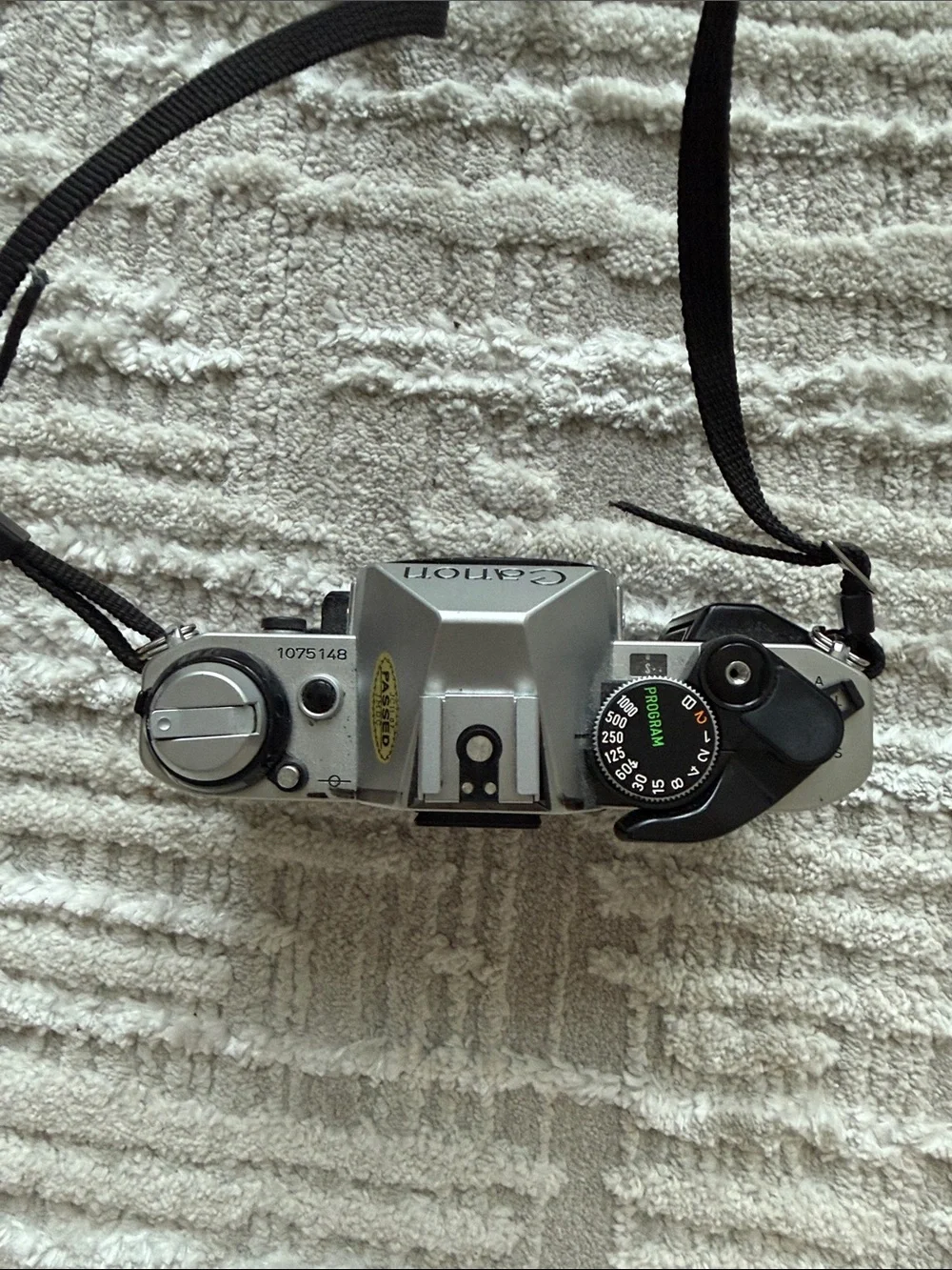 Canon AE-1 Film Camera in Silver and Black with Strap